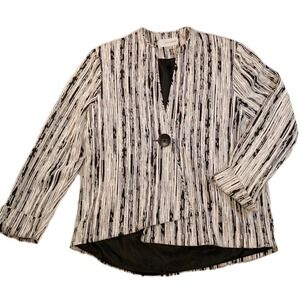Erin London Crossover Blazer Womens M black white stripes stretch modern‎ retro